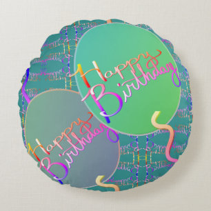 Happy Birthday Balloons Round Pillow
