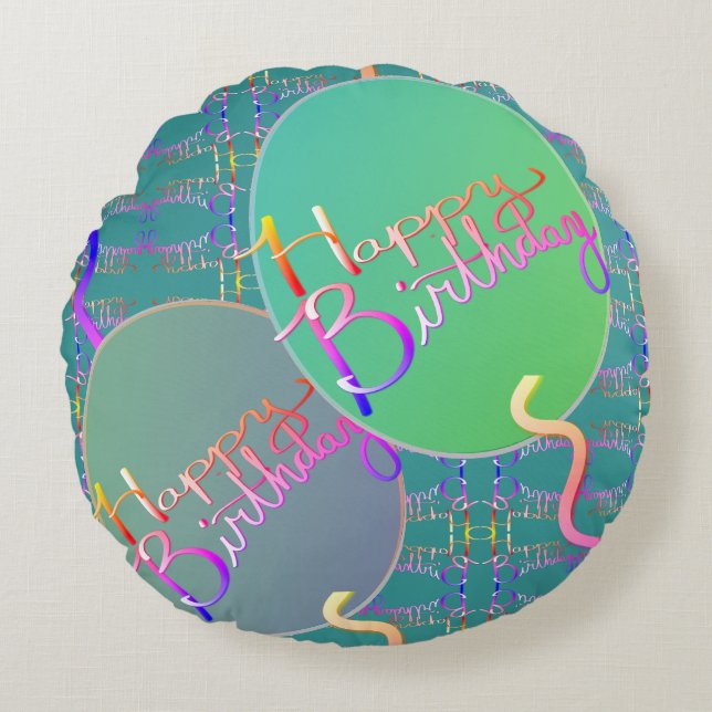 Happy Birthday Balloons Round Pillow (Front)