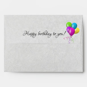 happy birthday balloons soft gray creased texture envelope