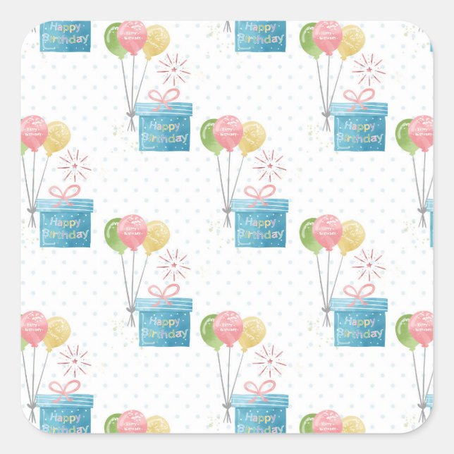 Happy Birthday Balloons Square Sticker (Front)