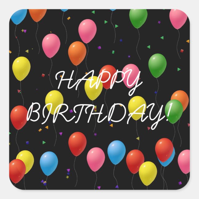 Happy Birthday Balloons Square Sticker (Front)