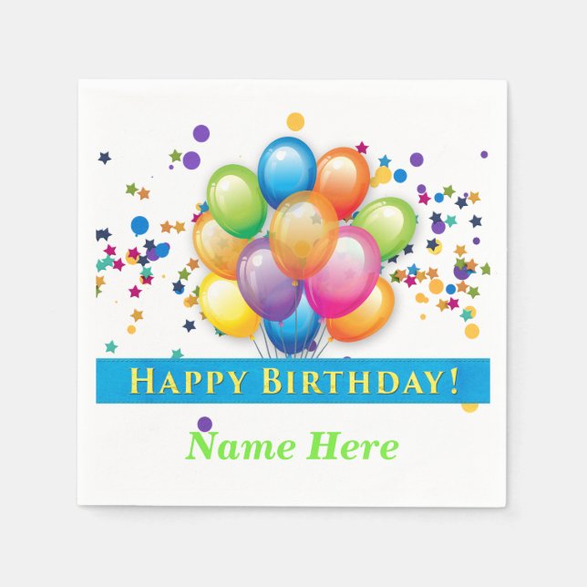 Happy Birthday Balloons - TEMPLATE CUSTOMIZE Napkins (Front)