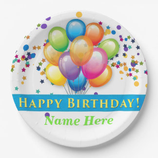 Happy Birthday Balloons - TEMPLATE CUSTOMIZE Paper Plates