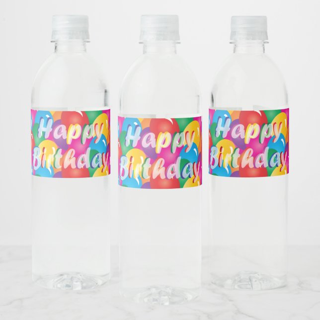 Happy Birthday Balloons Water Bottle Label (Bottles)