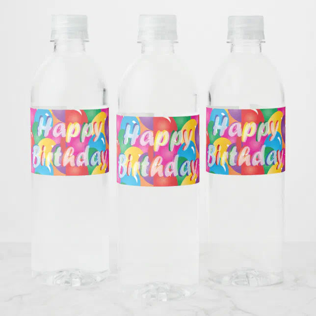 Happy Birthday Balloons Water Bottle Label | Zazzle