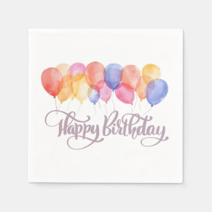 Happy Birthday Balloons Watercolor Birthday Party Napkins