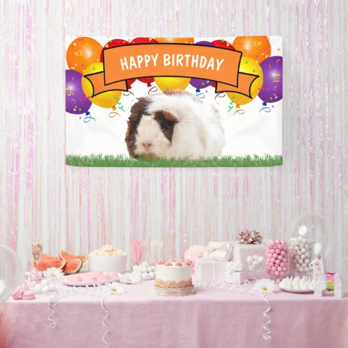 Happy Birthday Balloons White Guinea Pig Orange Banner