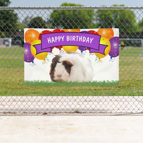 Happy Birthday Balloons White Guinea Pig Purple Banner