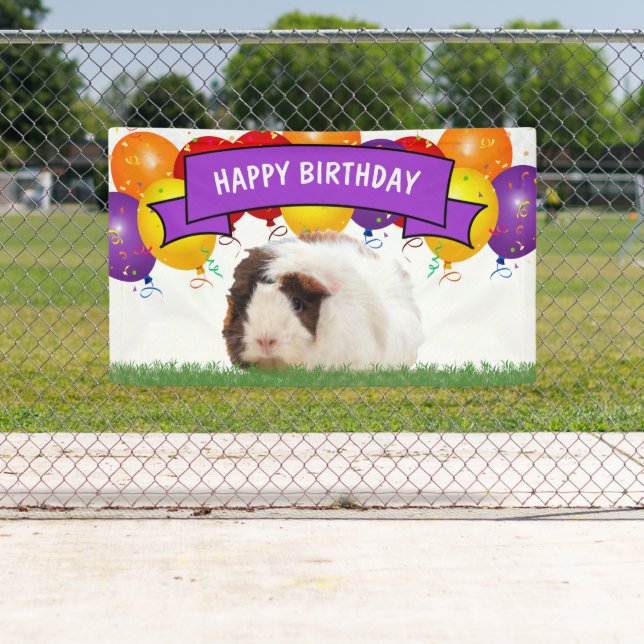 Happy Birthday Balloons White Guinea Pig Purple Banner (Insitu)