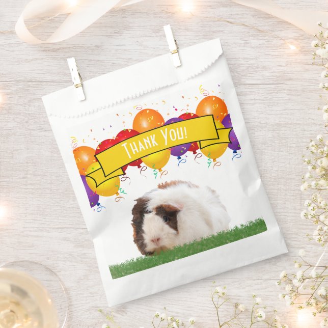 Happy Birthday Balloons White Guinea Pig Yellow Favor Bag (Clipped)