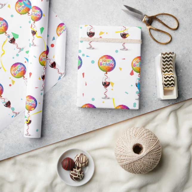 Happy Birthday Balloons With Red Wine Wrapping Paper (Crafts)
