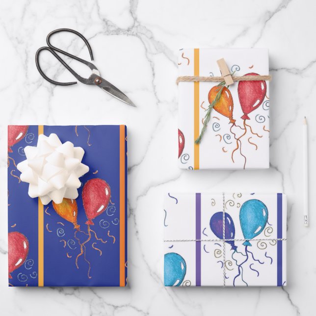 Happy Birthday Balloons Wrapping Paper Sheets (Front)