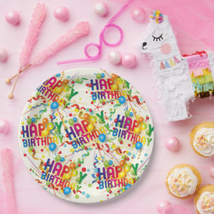 Happy Birthday Baloons and Streamers  Paper Plates