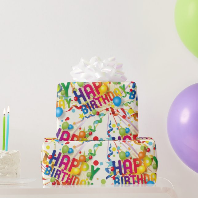 Happy Birthday Baloons and Streamers Wrapping Paper (Party Gifts)