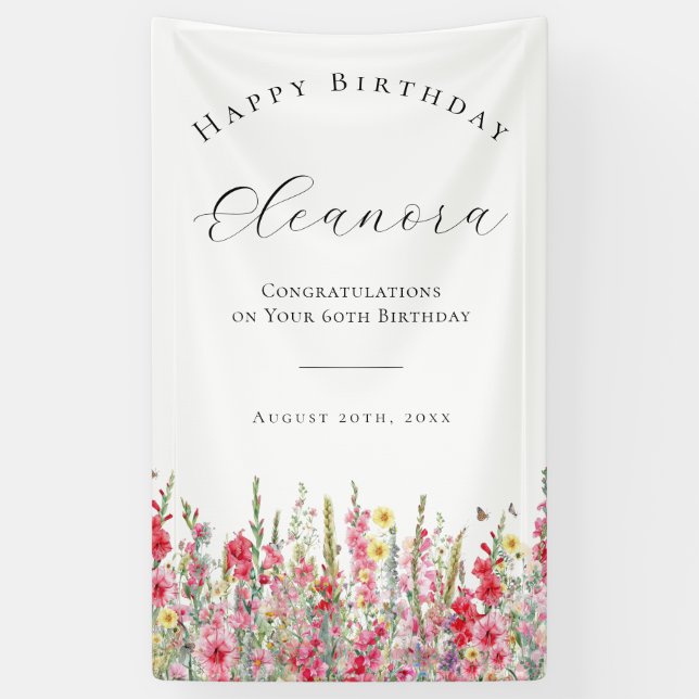 Happy Birthday Banner 60th August Birth Flower (Vertical)