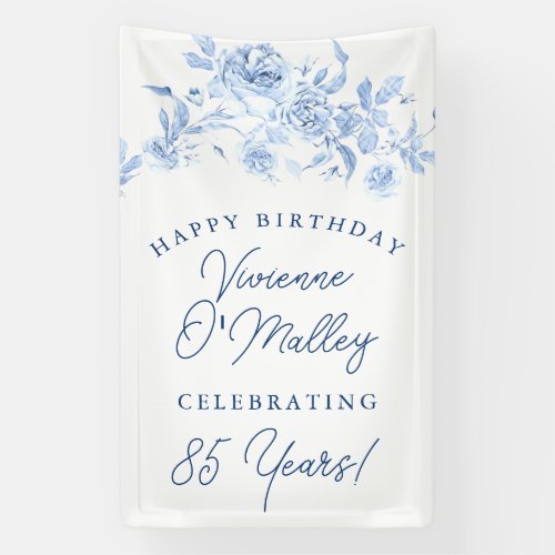Happy Birthday Banner 85th Blue Floral Template