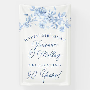 Happy Birthday Banner 90th Blue Floral Template