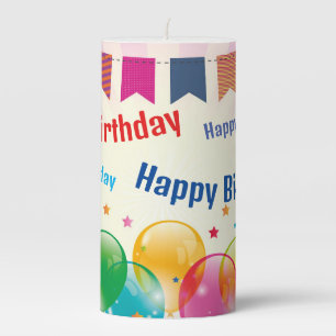 Happy Birthday Banner Balloons Pillar Candle