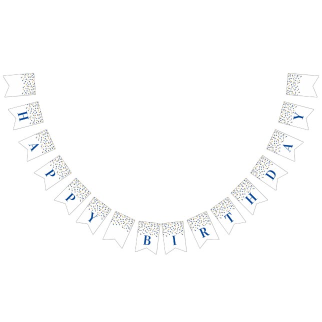 Happy Birthday Banner Dark Blue Gold Confetti (All)