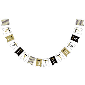 Happy Birthday Banner in Black and Faux Gold