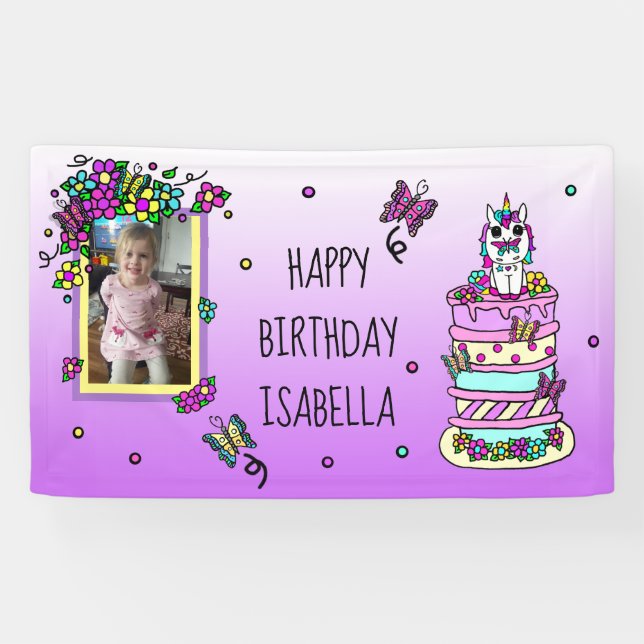Happy Birthday Banner Personalized Unicorn (Horizontal)