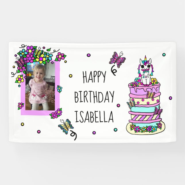Happy Birthday Banner Personalized Unicorn (Horizontal)