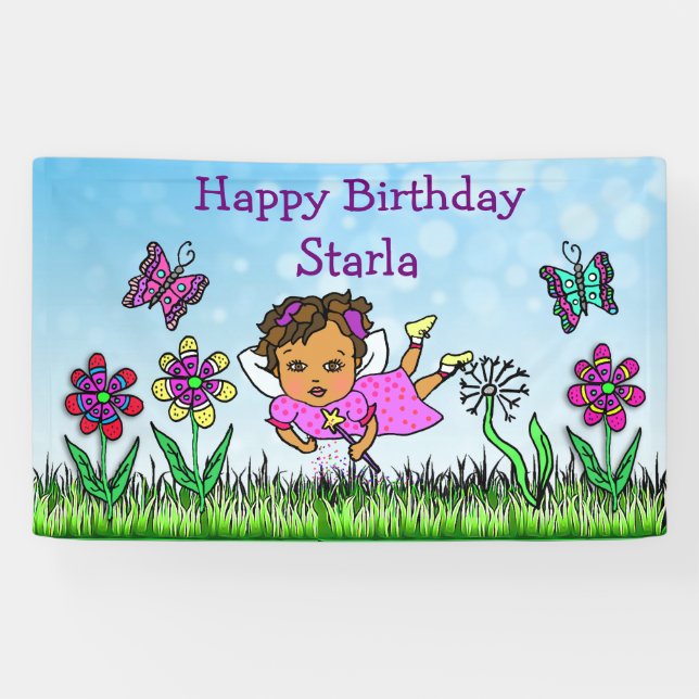 Happy Birthday Banner Purple  Fairy (Horizontal)
