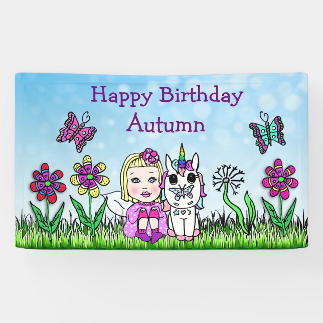 Happy Birthday Banner Unicorn and Fairy (Horizontal)