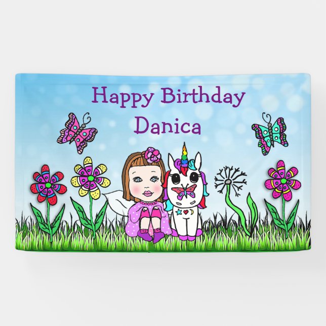 Happy Birthday Banner Unicorn and Fairy (Horizontal)