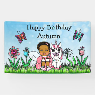 Happy Birthday Banner Unicorn and Fairy