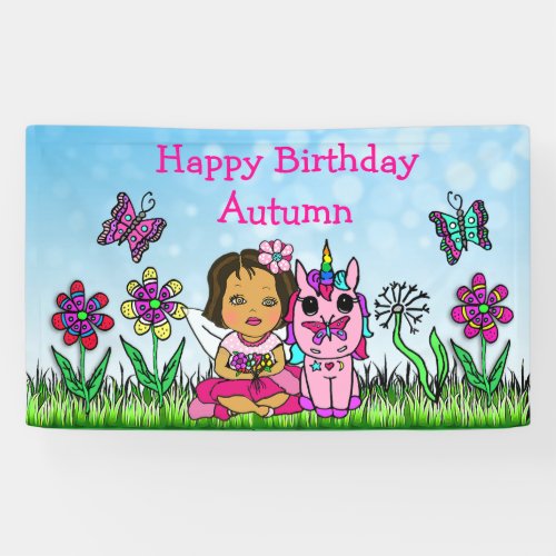 Happy Birthday Banner Unicorn and Fairy