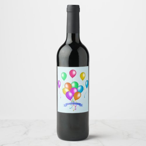 Happy Birthday Banner With Bright Festive Balloons Wine Label