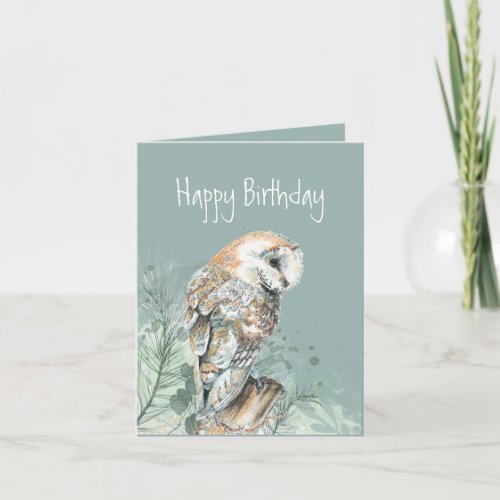 Happy Birthday Barn Owl Greeting  Holiday Card