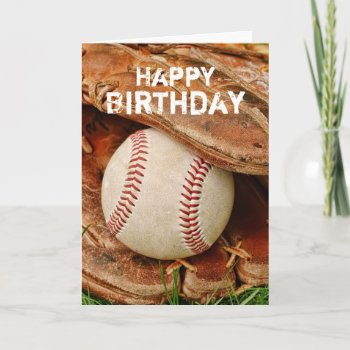 Happy Birthday Baseball And Old Mitt Card by Meg_Stewart at Zazzle