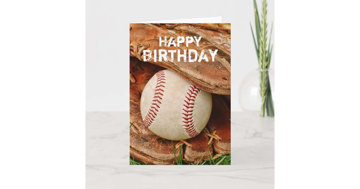 Happy Birthday Baseball and Old Mitt Card | Zazzle