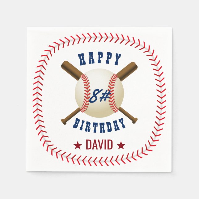 Happy Birthday Baseball Boy Sports Theme Paper Napkins (Front)