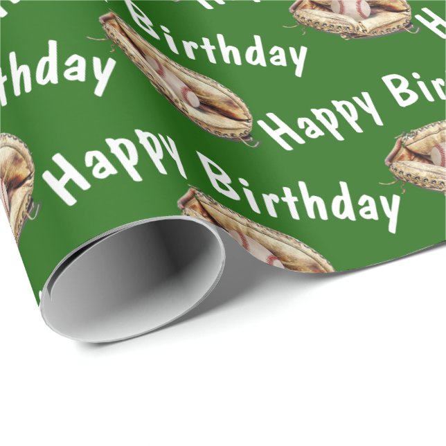 Happy Birthday baseball in glove Wrapping Paper (Roll Corner)