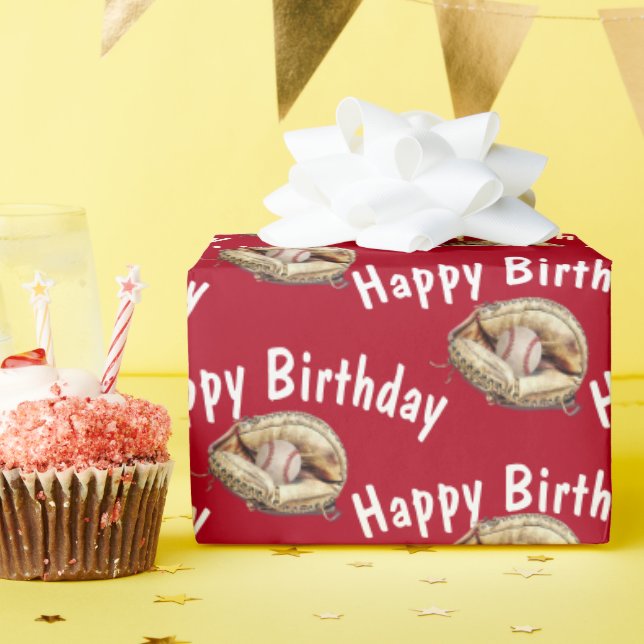 Happy Birthday baseball in glove Wrapping Paper (Birthday Party)