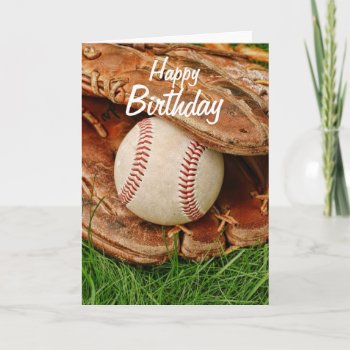 Happy Birthday Baseball With An Old Mitt Card by Meg_Stewart at Zazzle