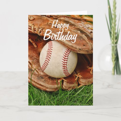 Happy Birthday Baseball with an Old Mitt Card