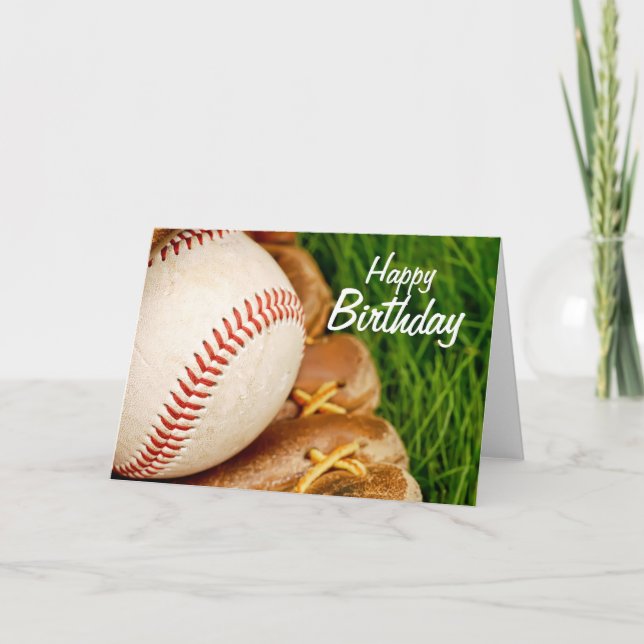 Happy Birthday Baseball with Mitt Card (Front)