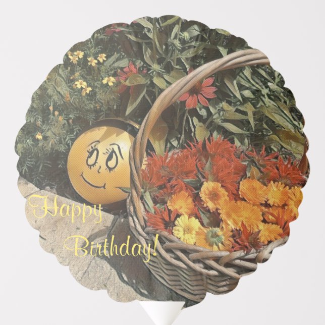 Happy Birthday Basket Of Flowers Balloon (Front)