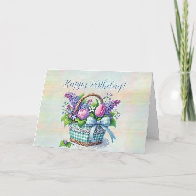 Happy Birthday Basket of Spring Bouquet Card (Front)