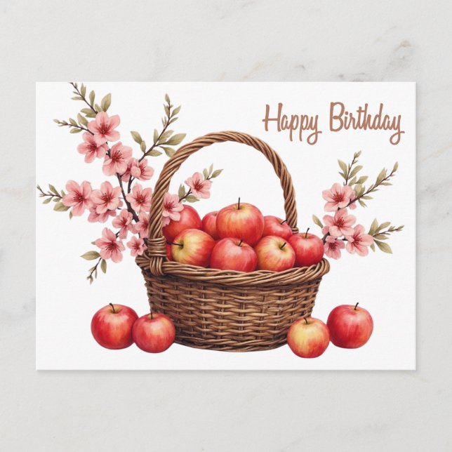 Happy Birthday Basket with Apples  Postcard (Front)