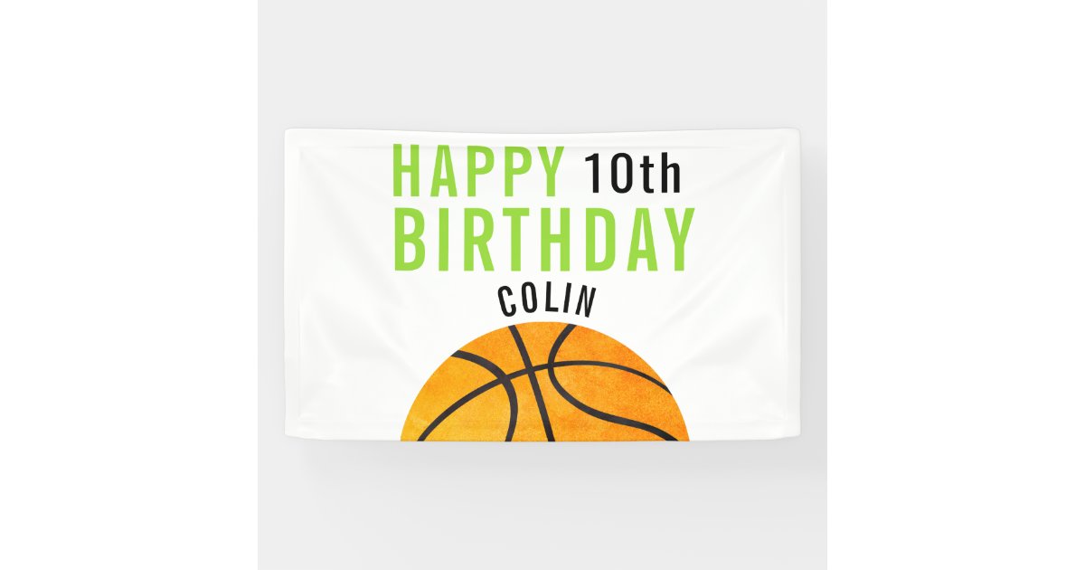 Happy Birthday Basketball Sports Kids Simple Bold Banner Zazzle