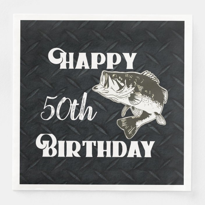 Happy Birthday Bass Fishing Age 50th Diamond Plate Paper Dinner Napkins Zazzle Com