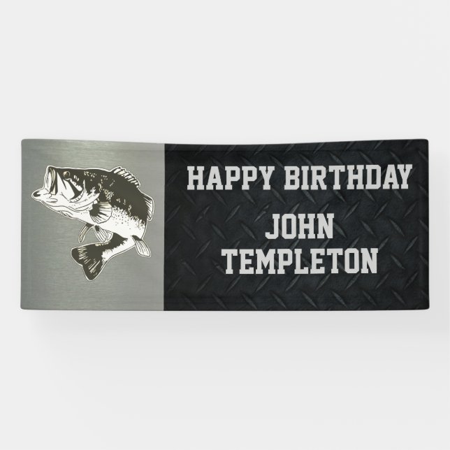 Happy Birthday Bass Fishing Men's Banner (Horizontal)