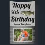 Happy Birthday Bass Fishing Photo Name Father Banner<br><div class="desc">Happy Birthday Bass Fishing Banner. Personalize the name and age on this banner and upload the perfect fishing photo to celebrate the person in your life who loves to go fishing. This banner features a trophy largemouth bass. Use the customize feature to make adjustments to the photo placement.</div>
