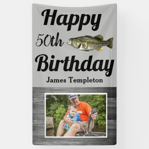 Happy Birthday Bass Fishing Photo Name Father Banner