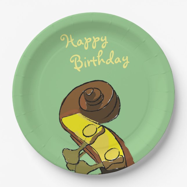 Happy Birthday Bass Instrumentalist Paper Plates (Front)